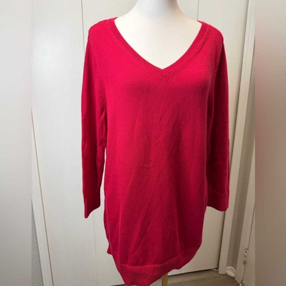 Talbots Vibrant Red V-Neck Sweater - Picture 3 of 8